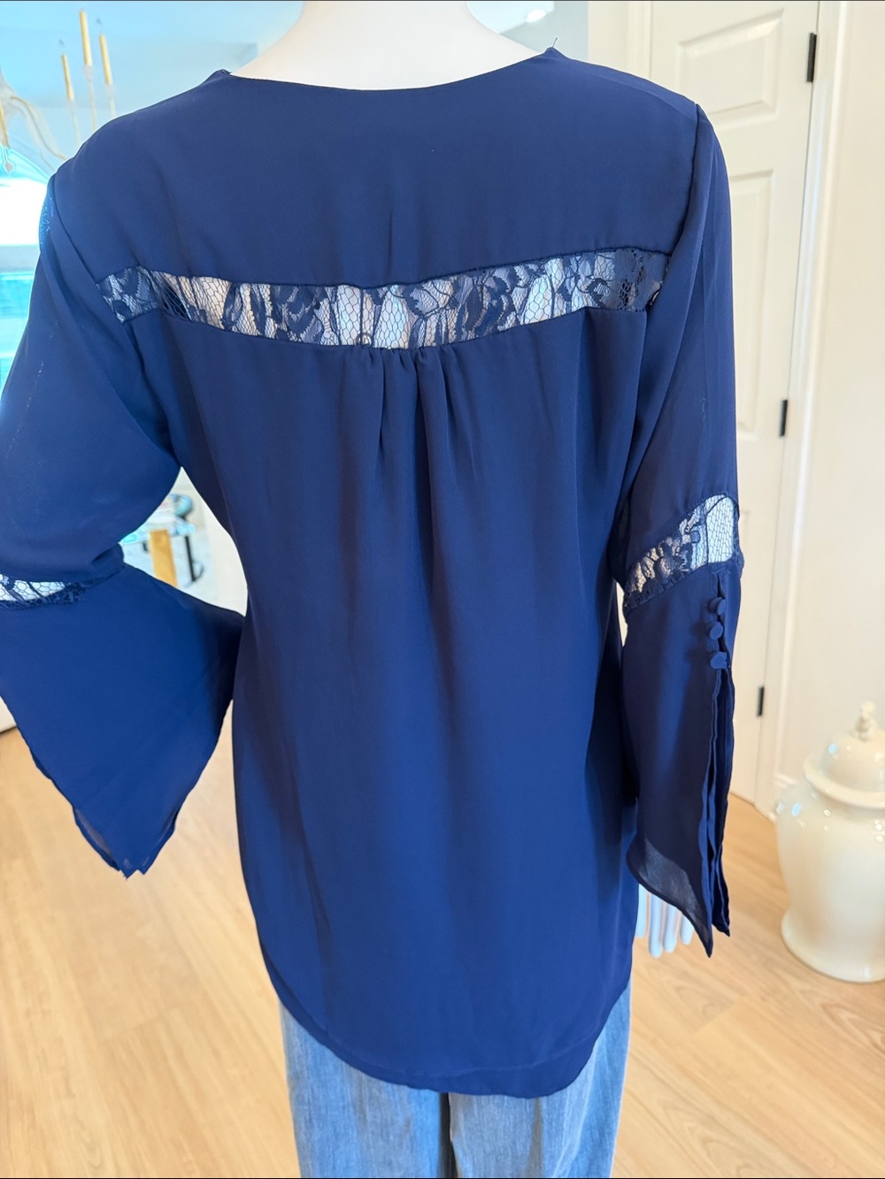 Colleen Lopez Navy Ruffle Front Blouse - Picture 5 of 12